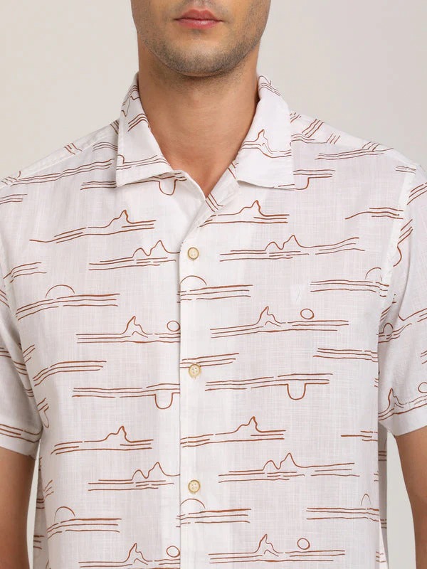 Indian Terrain Men's Slim Fit Half Sleeve All Over Print White Shirt